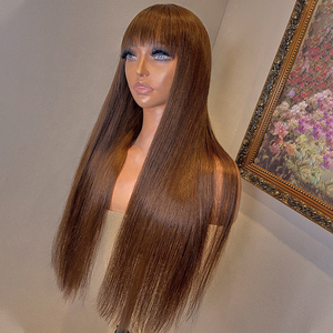 Máy 100% làm rìa sô cô la tóc giả màu nâu, Brazil tóc con người thẳng dệt tóc giả cho phụ nữ, Bán tóc giả tóc tự nhiên với những tiếng nổ - Product Image 3