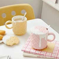 Tasses à eau en céramique BAMBUS de style moderne et créatif - Adorables mugs pour couple avec couvercle et cuillère pour filles