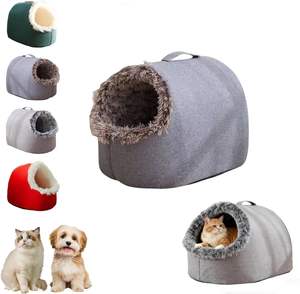 Cama Cueva Semicerrada para Perros y Gatos, Casa Cálida para Mascotas Pequeñas y Medianas, Cama Cueva de Felpa Removible y Lavable para Gatos en Invierno - Product Image 1