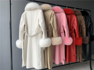 Luxury Sheep Skin Fur Collar Genuine Leather Trench <strong>Coat</strong> <strong>for</strong> <strong>Women</strong> Winter Solid Button Breathable Woven Detachable Collar Long - Product Image 4