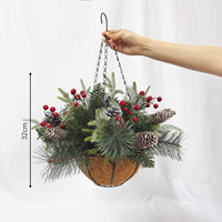 Ramillete de Ramas de Pino Navideñas Artificiales, Ramitas de Pino Escarchadas con Bayas Rojas y Piñas para Decoración de Mesa Navideña y Decoración del Hogar