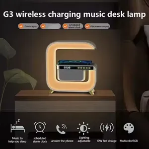 Support de chargeur d'enceinte sans fil avec <span class=keywords><strong>radio</strong></span> FM, lecteur de carte TF, veilleuse RGB, réveil et station de charge rapide, enceinte intelligente pour <span class=keywords><strong>iPhone</strong></span> Samsung - Product Image 3