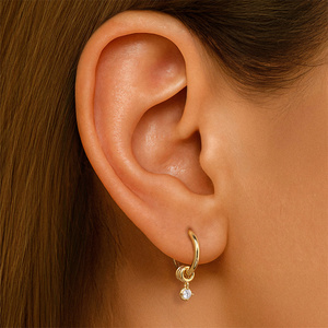 Pendientes de Aro Clásicos de Plata de Ley S925 con Circonitas, Pendientes de Aro Minimalistas con Pavé, Pendientes de Aro Colgantes de Estilo Moderno para Mujer - Product Image 5