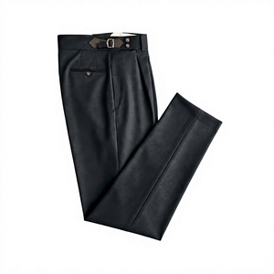 Custom Men's Mid Waist <b>Wool</b> Worsted Tailored Slim Fit <b>Pants</b> Straight Leg Pleated Front Business Casual - Product Image 4