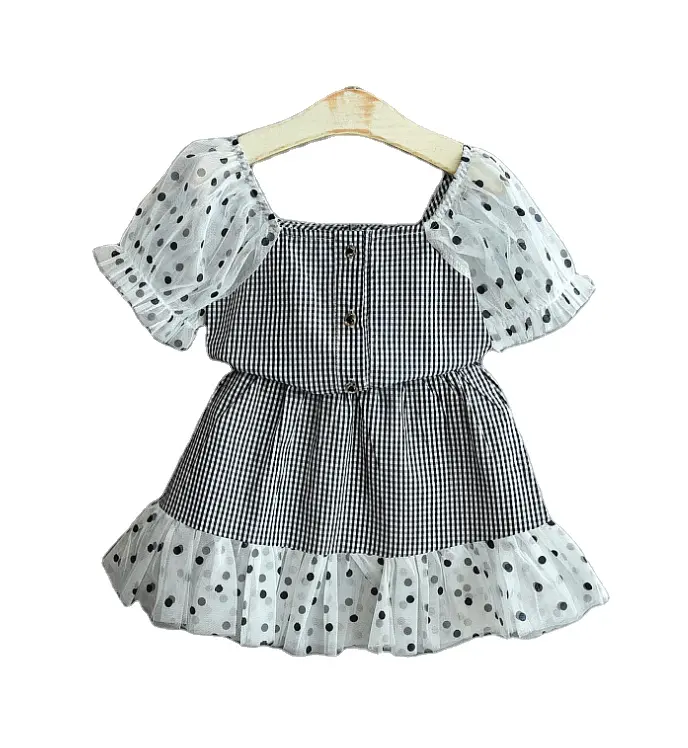 New design summer clothes for kids girls short sleeve dress baby girl summer sets and cotton material gray color