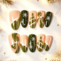 Nouveaux autocollants pour ongles en relief vert émeraude œil de chat, flocon de neige, sapin et feuille d'or, pour la saison de Noël, vente en gros