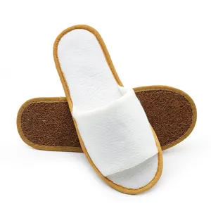RPET Recycle Eco Biodegradable White Disposable Viscose Fibre Hotel Slippers Coconut Sole