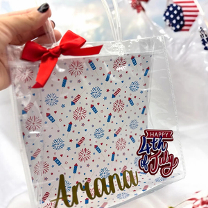 Bolsa de Regalo Mini para el Día de la Independencia, Lazo Rojo, Nombre Personalizado, Recuerdo Patriótico para Fiestas, Bolsa de Regalo Transparente de PVC Personalizada para el 4 de Julio - Product Image 6