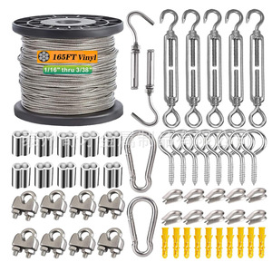Stainless Steel Wire Rope Kit 165 Ft Vinyl Coated With <b>Hooks</b> And Hardware For <b>Car</b> Roof Rack Installation - Product Image 1