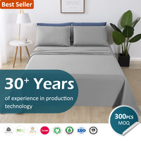 Parure de lit 4 pièces en coton 100% (300 fils) – Drap-housse, drap plat et taies d'oreiller – Qualité hôtelière de luxe, doux et respirant