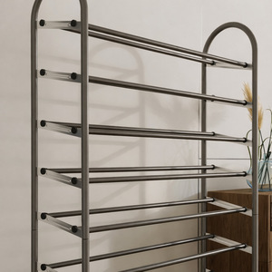 Étagère à chaussures 10 niveaux argentée avec roulettes, rangement portable pour intérieur, pour baskets et bottes, utilisation salon - Product Image 4