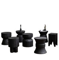 Table d'appoint en bois massif de style Wabi-Sabi moderne, tabouret en bois carbonisé avec pieds en tissu, tabouret bas d'automne B&B, décorations pour le salon