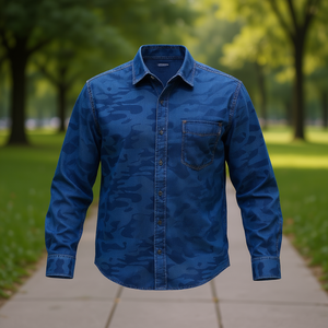 Chemise en jean boutonnée pour homme Adidas, bleu camouflage, manches longues, décontractée, tissée, 100% coton, toutes saisons - Product Image 2