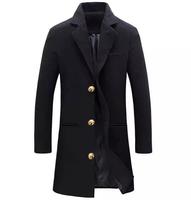 Manteau en laine mi-long pour homme, manteau d'hiver pour homme à simple boutonnage, veste coupe-vent unie pour homme