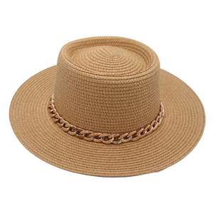 Chapeau de paille style Hepburn français pour l'été, la plage et l'extérieur, protection solaire, nouveau modèle printemps-été avec chaîne dorée - Product Image 6