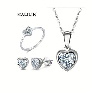 Juego de Joyas de Circonita en Forma de Corazón para Mujer, Plata de Ley 925, Regalo de Boda, Compromiso, Aniversario, Elegante - Product Image 6
