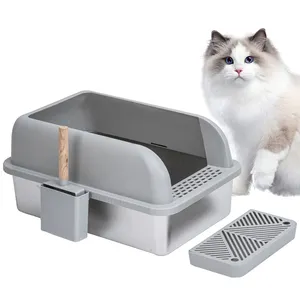 Новое поступление, кошачий лоток из нержавеющей стали с крышкой, очень большой лоток для мусора для больших кошек, металлический лоток для мусора с высокой стенкой