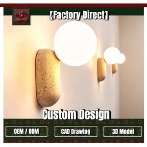 Lámpara de Pared GOLDKING para Dormitorio, Base Ovalada de Travertino Beige Natural, Globo de Vidrio Esmerilado, Diseño Personalizado OEM ODM, Directo de Fábrica - Product Image 1