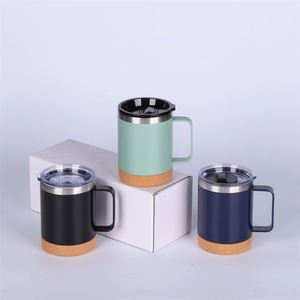 Tasse à café personnalisée avec fond en liège, revêtement poudré mat, 12 oz, double paroi, isolation sous vide, base en liège, mug en acier inoxydable avec poignée - Product Image 6