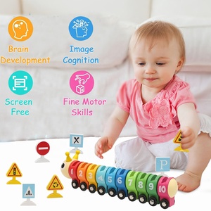 Bằng Gỗ Sâu Bướm <span class=keywords><strong>Train</strong></span> Set Câu Đố Đồ Chơi Trẻ Em Số Màu Giao Thông Dấu Hiệu Nhận Thức Học Tập Montessori Đầu Giáo Dục Gỗ Đồ Chơi - Product Image 2