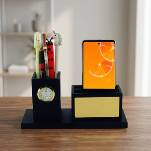 Modern Desk Organizer with Clock <b>Phone</b> Holder Pen Stand Memo Slot <b>Office</b> Desktop Gift - Product Image 1