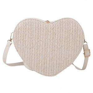 New Fashion Lady Women's Crossbody Mini Wallet Bag PU Leather Rattan <b>Shoulder</b> <b>Strap</b> Chain Heart Shape Geometric Stylish Straw - Product Image 1