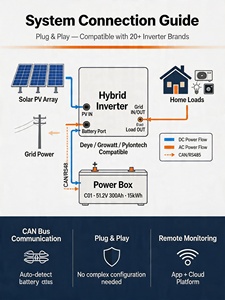 Batterie de stockage domestique hybride 48V 628Ah 32kWh LiFePO4 avec support fixe CAN, interrupteur à bascule, système solaire et BMS intégré - Product Image 5