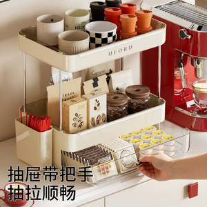 ชั้นวางของตั้งโต๊ะ Uforu แบบสองชั้น พร้อมที่วางแก้วน้ำแบบมีรูระบายน้ำ และลิ้นชักสำหรับเก็บอาหารและของจุกจิก - Product Image 3