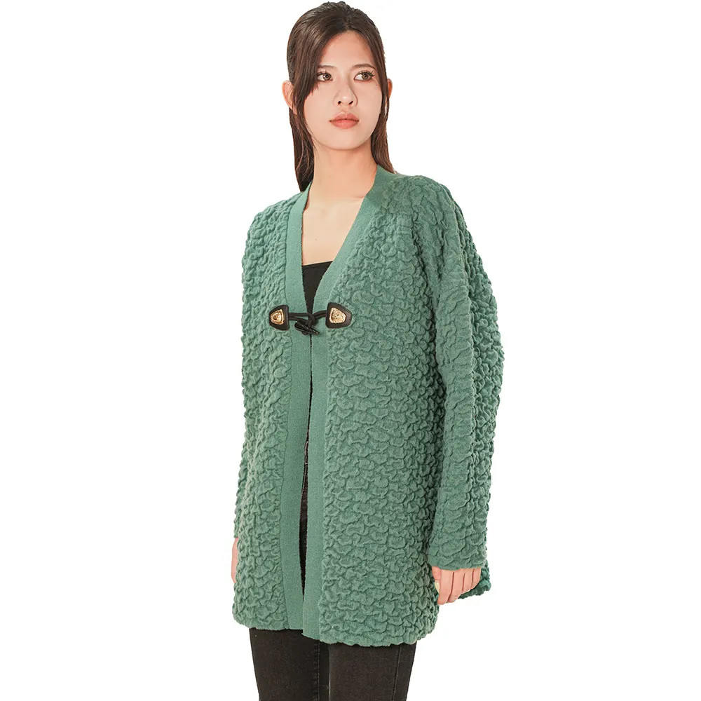 Manufacturer of Jacquard custom long sleeve knitted sweater women's cardigan plus size women's green cardigan