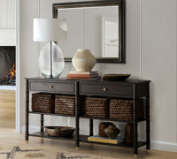 Console de luxe en chêne noir avec tiroirs, table d'entrée en bois, meuble de salon