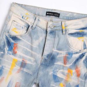 Jeans de Mezclilla de Pierna Recta para Hombre, Estilo Vintage Retro Funky, Tejido de Punto, Lavado Medio, Otoño - Product Image 3