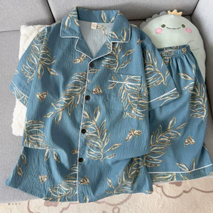 Conjunto de Pijama de Chifón a Rayas Holgado para <span class=keywords><strong>Hombre</strong></span> y Mujer, <span class=keywords><strong>Verano</strong></span> 2026, Manga Corta, Cuello Camisero, Ropa de Dormir, Conjunto Casual de 2 Piezas para Parejas - Product Image 3