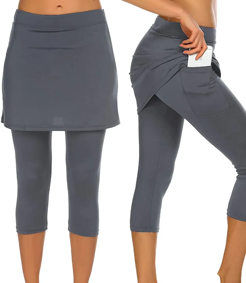 2022 Nieuwe Aankomst Rok Legging Met Pocket Broek Met Rok Meisjes Capri Yoga Skorts Fitness Kleding Sport Vrouwen Leggings