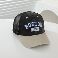 Gorra Trucker de Lona Lavada Personalizada con 5 Paneles Delanteros Divididos, Parche Bordado de Doble Tono, Gorra Snapback, Fabricante Mayorista de Gorras Personalizadas