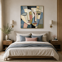 Peinture sur toile texturée abstraite vintage de luxe, portrait de visage, art mural, figurine de femme moderne, décoration suspendue pour hôtel et intérieur de maison