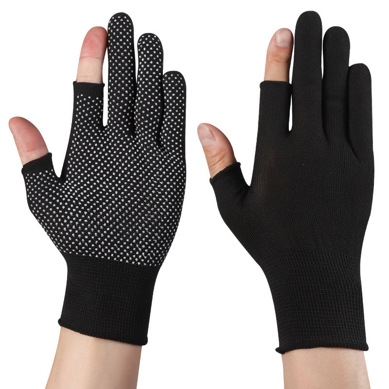 Gants en nylon [demi-doigt noir]