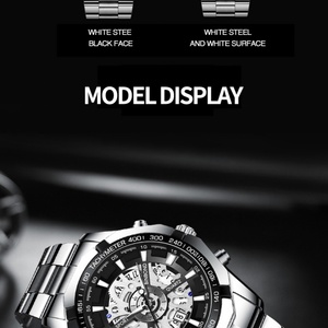Montre décontractée pour homme BINBOND 033 en acier inoxydable de qualité supérieure, luxe, lumineuse, affichage de la date, montre sport pour poignet - Product Image 2