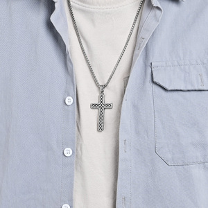 yunnique best-selling retro cross stainless steel pendant, trendy men's domineering punk hip-hop street sweater cha - Product Image 2