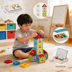 Kids Building <strong>Block</strong> Toy Learning Toys Colorful <strong>Waffle</strong> <strong>Blocks</strong> Stem Interlocking House OEM Creative 5 to 7 Years Building <strong>Blocks</strong> - Product Image 4