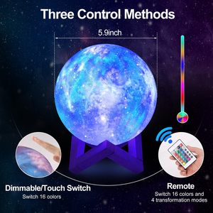 Lámpara De Luna J & <span class=keywords><strong>R</strong></span>, regalo de luz lunar de PVC recargable 16 colores cambio táctil remoto impresión 3D globo Luna luz LED 3D lámpara de Luna - Product Image 3