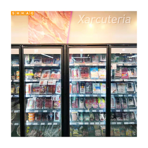 Congélateur <span class=keywords><strong>vertical</strong></span> à double température sans givre pour supermarché, porte en verre double vitrage, impression sérigraphique, air - Product Image 1