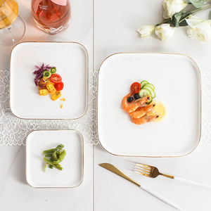 Assiette à pizza carrée en céramique, design minimaliste moderne, compatible micro-ondes, motif uni, <span class=keywords><strong>vaisselle</strong></span> de fête profonde - Product Image 3