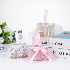 Sacchetti Regalo in Iuta e Pizzo per Feste di Rivelazione del Sesso e Battesimi, Sacchetti Bomboniera in Pizzo per Baby Shower - Product Image 3