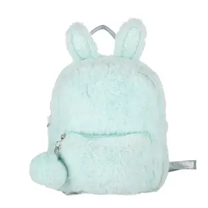 Cheap Lovely Mini Light Blue Customized Fluffy Faux Fur Rabbit Plush Cute Casual Travel Backpack For Girl