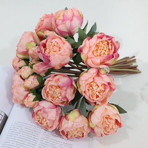 Bouquet de pivoines artificielles 10 pièces, fleurs en soie rose, jaune, champagne, haute simulation, décoration de mariage et de maison - Product Image 3