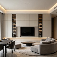Mueble de TV de Pared de Altura Completa, Estilo Italiano Minimalista, Ecológico, con Estantes de Vidrio Simétricos para Sala de Estar Amplia
