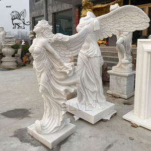 Sculpture de déesse grandeur nature sculptée à la main BLVE, statue d'ange victorieux ailé en marbre blanc pour la décoration de villa et de parc - Product Image 5