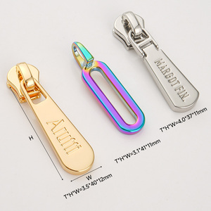 Accesorios de ropa, tirador de cremallera grabado personalizado 3 #, tirador de cremallera con logotipo en relieve, tirador de cremallera de Metal dorado 5 # para bolsos, monederos - Product Image 6