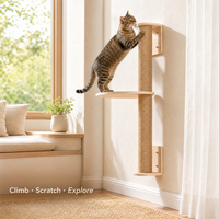 Griffoir mural en bois pour chat, recouvert de sisal, plateforme d'activités murale, accessoire mural pour arbre à chat, gain de place
