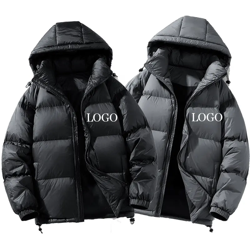 Logotipo personalizado Thick Duck Bubble Down Casacos Unisex Inverno Zip Hood Impermeável Cropped Alta Qualidade Puffer Jacket Coat For Men